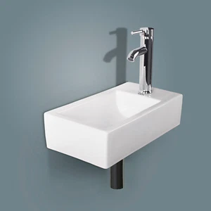 Wall Mount Bathroom Corner Sink Ceramic Vessel Small Sink w/ Faucet Drain White - Picture 1 of 10