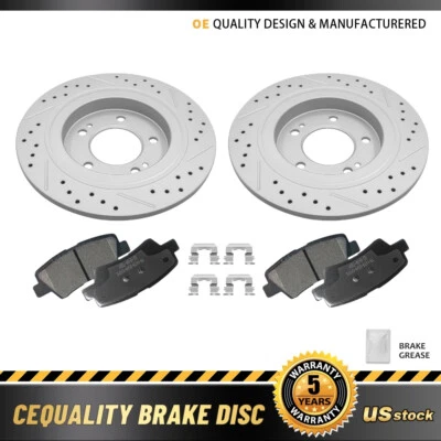 For Hyundai Elantra GT Ioniq Sonata Kia Optima Rear Drilled Brake Rotors + Pads - Image 1 of 4
