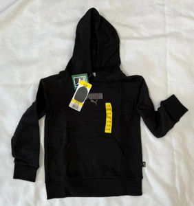 PUMA ~ Youth Hooded Black Fleece Sweatshirt ~ Logo Pullover Hoodie NWT ~ S 7/8 - Picture 1 of 5