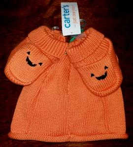 NUEVO NUEVO CON ETIQUETAS HALLOWEEN TEJIDO CALABAZA SOMBRERO BOTINES BEBÉ talla única se adapta a la mayoría de los CARTERS ¡BONITO! - Imagen 1 de 1