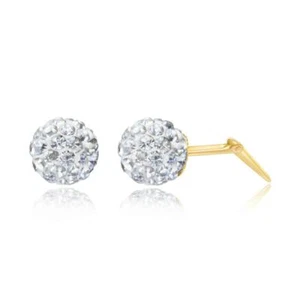 9ct yellow gold 6mm white glitterball crystal Andralok stud earrings / Gift box - Picture 1 of 4
