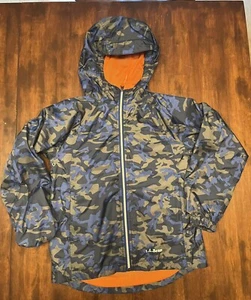 LL Bean boys Size 10 blue camo hooded windbreaker spring jacket Great Used Shape - Picture 1 of 10