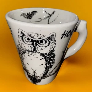 MAXCERA Hoot Black & White Owl And Bat Dinnerware Mugs Cups Fall Halloween - Picture 1 of 4