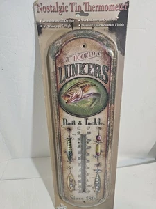 Get Hooked Indoor Outdoor Nostalgic Tin Thermometer Metal Fish & Bait Theme NEW - Picture 1 of 2