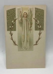 Viktorianischer Engel Osterkranz - geprägte Postkarte - UNBESPIELT - Anfang 20. Jahrhundert - Bild 1 von 2