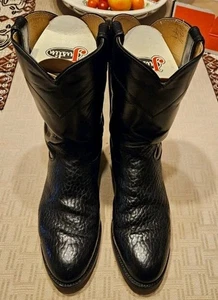 Justin Men Size 9D Black Bullhide Leather Cowboy Boot Roper Style 3187 MSRP $299 - Picture 1 of 13