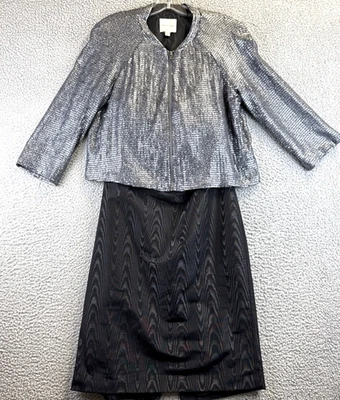 Silencio y ruido 2 piezas Conjunto de Vestido/Chaqueta Negro Plata Lentejuelas Estilo Moire Grande Foto 1 de 4