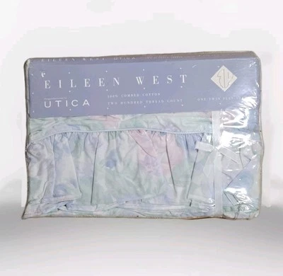 Eileen West Utica Rose Garden II Twin Flat Sheet Ruffle Pastel Floral Cotton 90s - Image 1 of 4