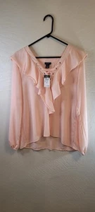 Rue 21 Womens XL Light Pink Blouse Lace Up Ruffled Collar Long Sleeved NWT - Picture 1 of 8