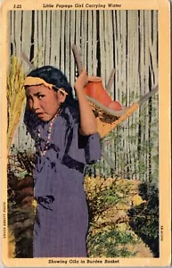 Tarjeta postal de lino nativa americana que lleva agua niña Papago - Imagen 1 de 2