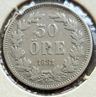 1881 Sweden 50 Öre Fine Low Mintage Silver World Coin