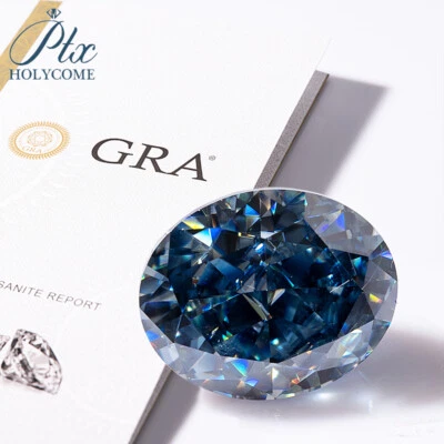 Crushed Ice Cut Oval Natural Color Loose Moissanite Vivid Blue VVS1 GRA Gemstone - Image 1 of 4