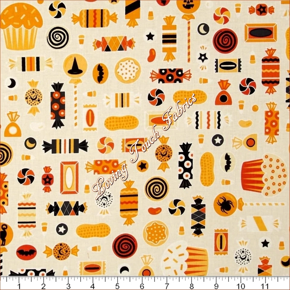 RJR "BEGGAR'S BOUNTY" HALLOWEEN CANDY CUPCAKES COTTON FABRIC PRICED PER 1/2 YD - Image 1 of 1