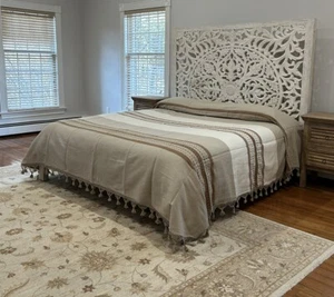 Hand loom King Size Cotton Bedspread From Oaxaca Mexico. - Picture 1 of 7