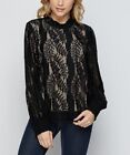 Nwt Lumie Black & Nude Lace Puff-Sleeve Mock Neck Top Size Small
