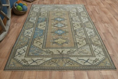 5.1x7.5 ft, BORDERED OUSHAK RUG, Wool Handmade Rug, Living Room Rug, 5x8 Rug - Image 1 of 4