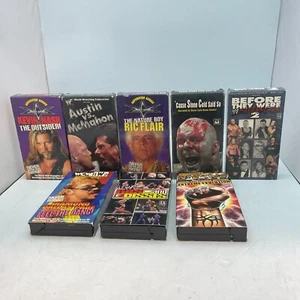 Lot of 8 WWE WCW VHS Attitude Era Ric Flair Kevin Nash Stone Cold McMahon - Picture 1 of 9