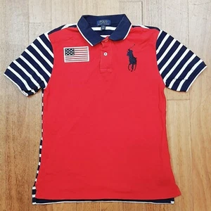 Ralph Lauren Polo Boys Teen USA Flag Big Pony Striped Polo Top Size L or 14 - 16 - Picture 1 of 10