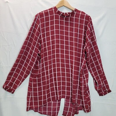 Primark  Blouse Women Size 20 Red Check Long Sleeve Tunic Top - Image 1 of 4