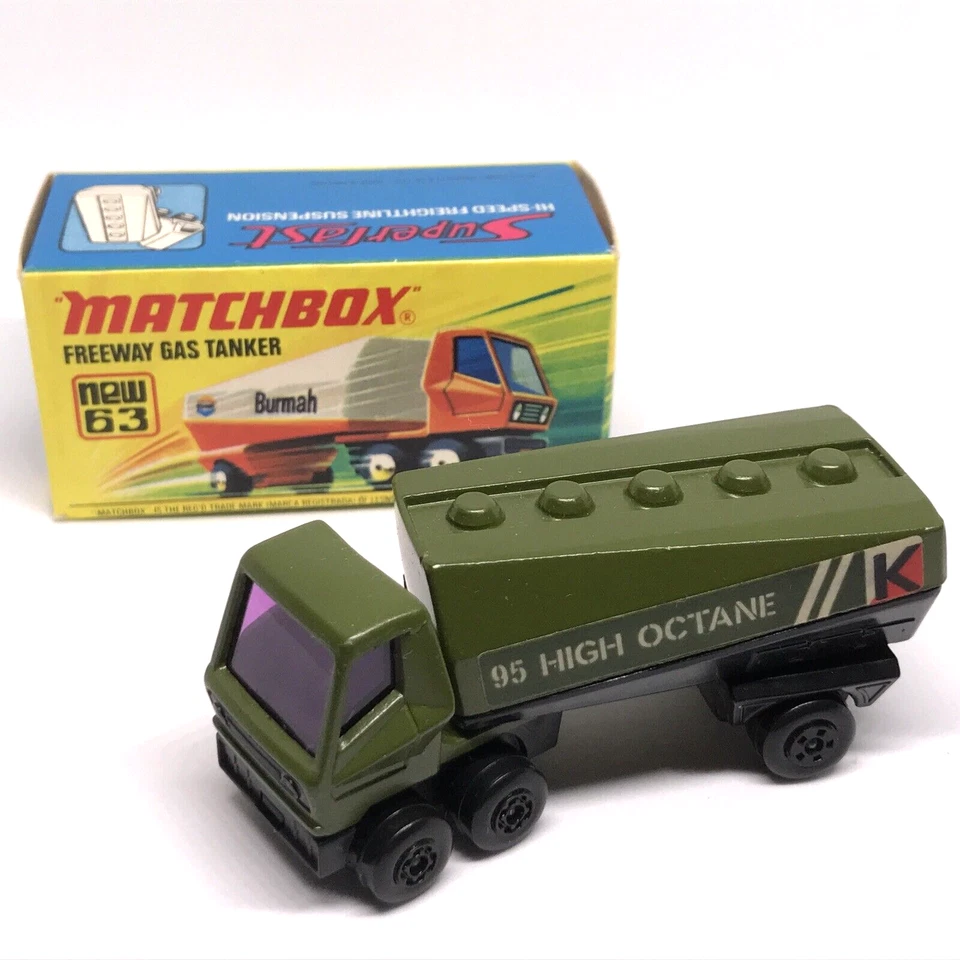 Lesney Matchbox No. 63 Gas Tanker 95 Alto Octanaje K 1973 Verde Inglaterra con Caja Foto 1 de 4