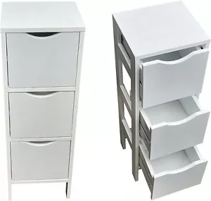 3 Drawers Storage Unit Cabinet Free Standing Floor Bathroom Small White Wood MDF - Picture 1 of 14