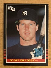 1985 Donruss Scott Bradley Rookie Card (RC) #37 Yankees OF Mid-Grade VG O/C