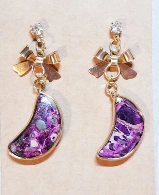 Pendientes colgantes de oro B621 hechos a mano púrpura sedimento marino jaspe luna  Foto 1 de 4