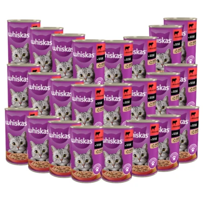 Whiskas Mit Rindfleisch in Sauce 24x400g Dose Feuchtfutter Für Katzen - Bild 1 von 4