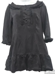 HARARI Top  Women's S/M Black Silk Tunic Blouse Balloon Hem   - Picture 1 of 9