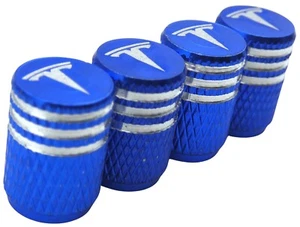 Tesla Tire Valve Stem Caps For Car, Truck Universal Fitting (Blue) 1 Set - Picture 1 of 6