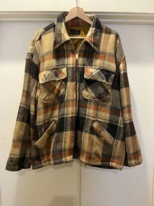 Vintage 60s Sport King Heavy Flannel Zip Jacket Shacket Wool Pendleton M/L Tan - Bild 1 von 7