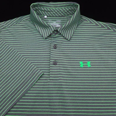 Polo de golf Under Armour -L- gris a rayas verdes neón- rendimiento elástico Foto 1 de 4