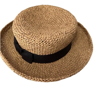 Woman’s Hat Light Brown Straw Black Lace Bought in Japan - Image 1 of 4