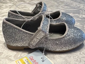 Neu mit Etikett Baby Kleinkind Mädchen Größe 9 ~ Katze & Jack ~ silber Glitzer Mary Jane elegante Schuhe - Bild 1 von 10