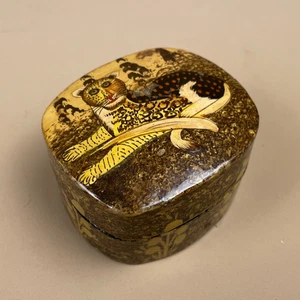 Pequeña caja de baratijas pintada a mano de papel maché leopardo vintage india - Imagen 1 de 15