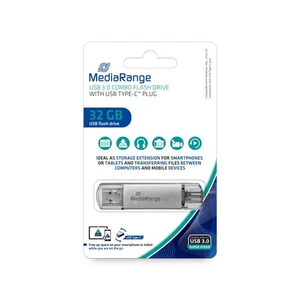 MediaRange MR936 USB Stick 32GB silver Combo Flash Drive USB 3.1 + Type C 32 GB - Afbeelding 1 van 6