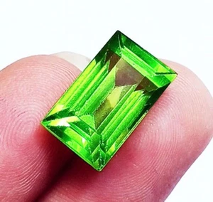 Natural Peridot Baguette Shape 10.10 Ct Certified Loose Gemstone With Free Gift - Picture 1 of 7