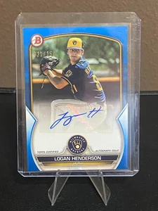 2023 LOGAN HENDERSON BOWMAN PROSPECT AUTO BLUE ROOKIE #PPA-LH /150 BREWERS - Picture 1 of 3