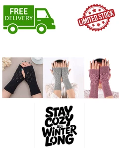 Winter Fingerless Gloves Women Long Knitted Arm Warmers Soft Mittens Warm - Picture 1 of 13