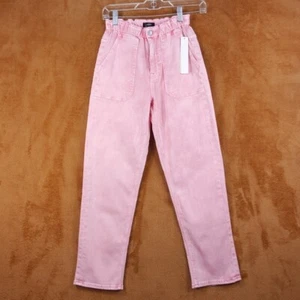 AQUA Jeans Womens Size 25 Pink Mineral Wash Straight Leg Paperbag Stretch Waist - Picture 1 of 8