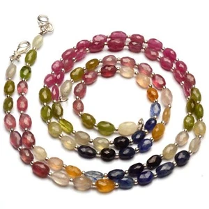 Natural Multi Sapphire Gemstone 7x5 to 8x6 mm Faceted Nugget Beads 18" Necklace - Picture 1 of 6