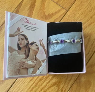 Brazalete de tenis Belinda Jewelz de plata de ley 925 amatista piedras preciosas de nacimiento Foto 1 de 4
