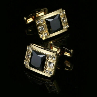 2.6Ct Princess Created Black Diamond Men's Charm Cufflinks14K Yellow Gold Plated - Image 1 of 4