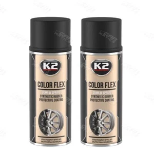 2 x K2 COLOR FLEX MATT BLACK PLASTIC PEELABLE RUBBER SPRAY PAINT PROTECT 400ml - Picture 1 of 7