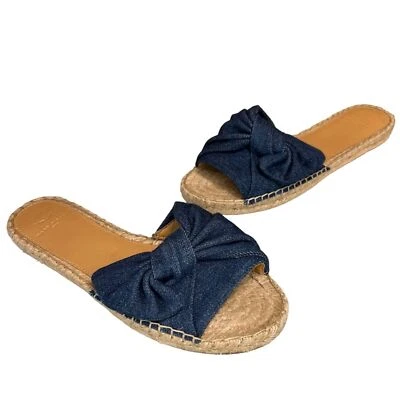 Marc Fisher Sandals Womens 7M Valey2 Blue Denim Bow Espadrille Slip On Preppy - Image 1 of 4