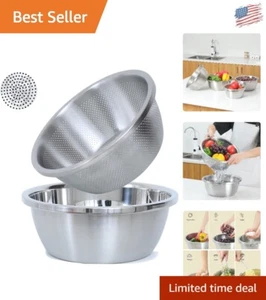 5QT 304 Stainless Steel Microporous Colander & Mixing Bowl Set for Easy Cooking - Picture 1 of 8