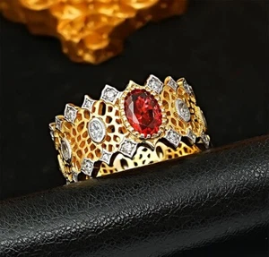 1ct Vintage Lace Hollow Ruby Ring with Lab Grown Diamonds, Honeycomb Jewelry - Picture 1 of 19