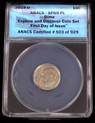 2019-D Roosevelt Dime ANACS SP69 PL First Day of Issue Explore an Discover Coin - Image 1 of 4