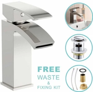 Modern Bathroom Mono Basin Sink Mixer Tap Chrome Single Lever Square Cloakroom - Picture 1 of 10