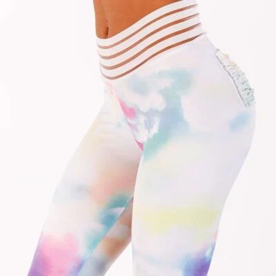 Leggings de entrenamiento con estampado de arco iris degradados para mujer cintura alta a rayas push up  Foto 1 de 2